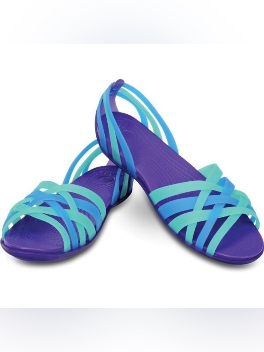 Crocs - Isabella Huarache Green And Purple Colorway Open Toe Flat Sandals Size 8